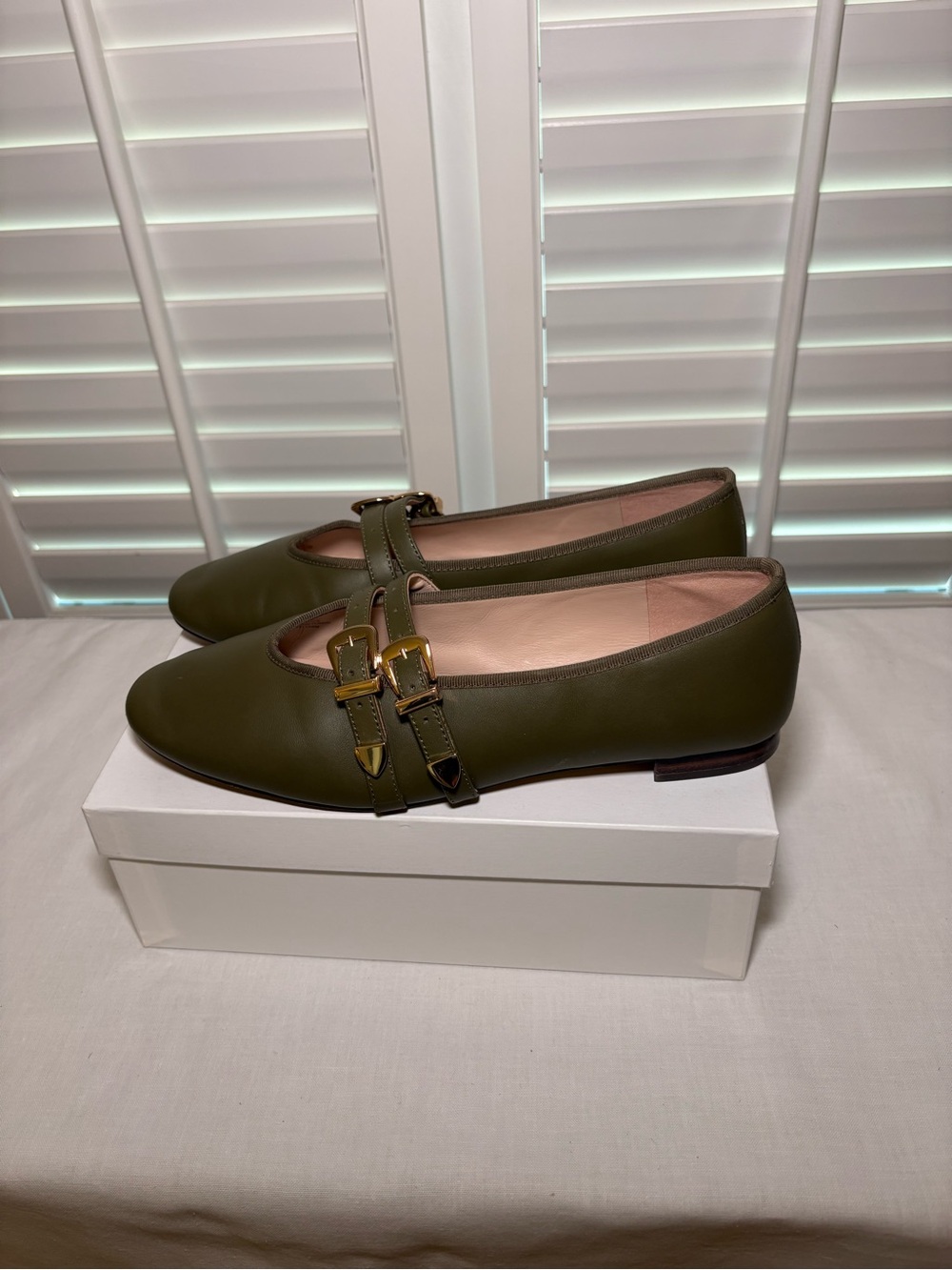 Tuckernuck Olive Green Women's Mary Jane Flats with Double Buckle